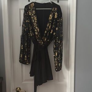 Black and Gold Embellished Short Romper